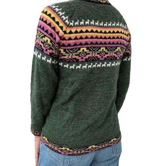 Vintage Womens 100% Alpaca Peruvian Green Geometric Hippie Sweater Sz M - Picture 4 of 6